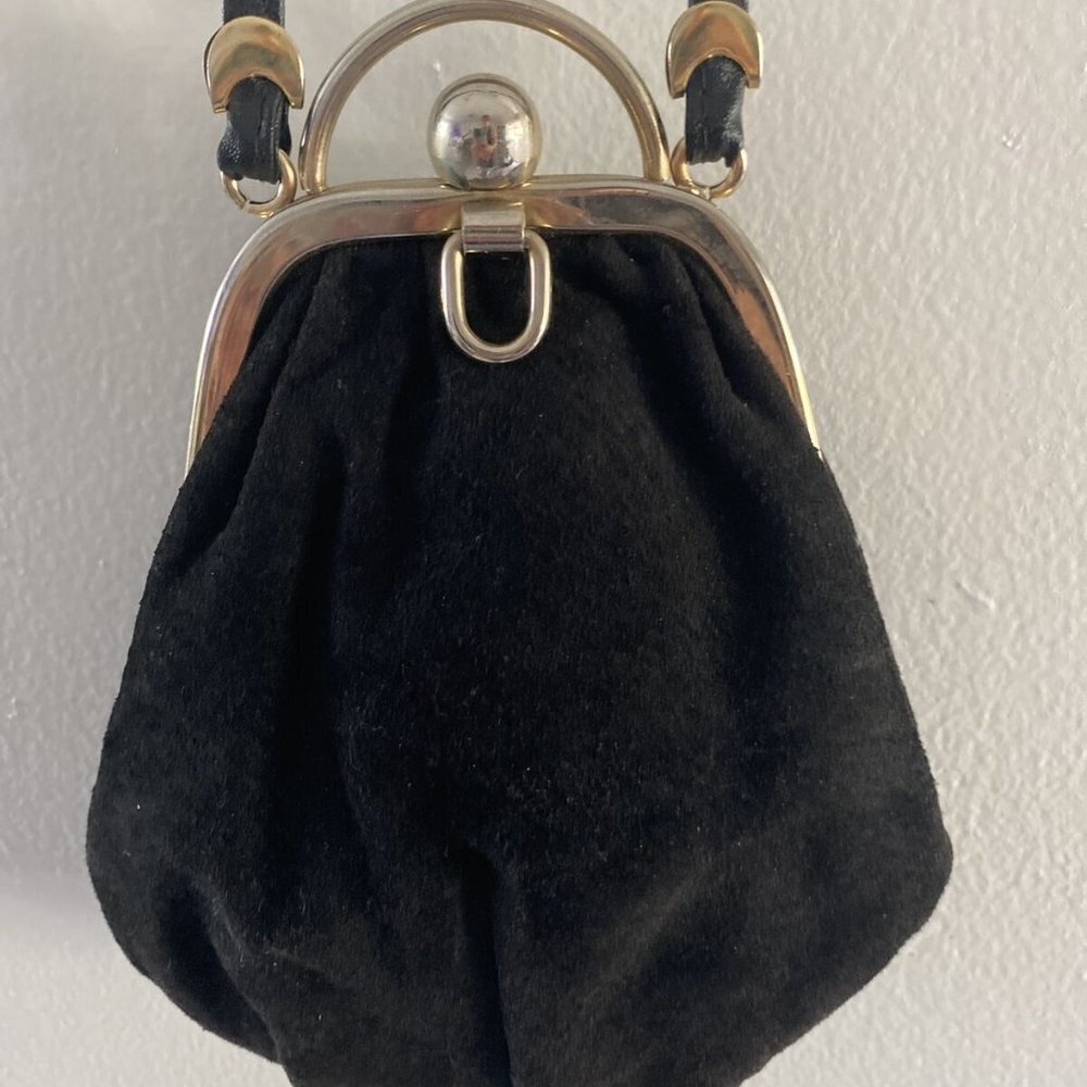 RARE Vintage Antique Evening Bag Italian Leather Suede Clasp Vgc - Picture 2 of 10